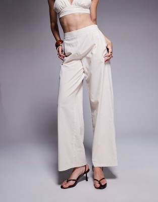 Missyempire Linen Look Elastic Waist Wide Leg Pants