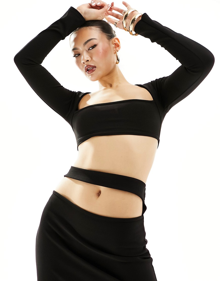 Missyempire long sleeve square neck crop top co-ord in black