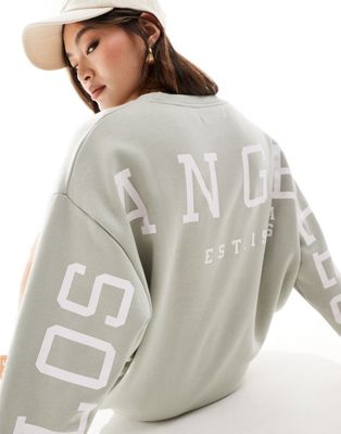 Missyempire Los Angeles back slogan sweatshirt in sage