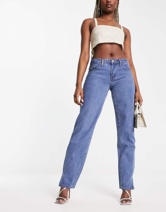 Missyempire - low rise split leg jeans in blue