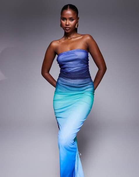 Missyempire mesh bandeau maxi dress in blue ombre - view 1