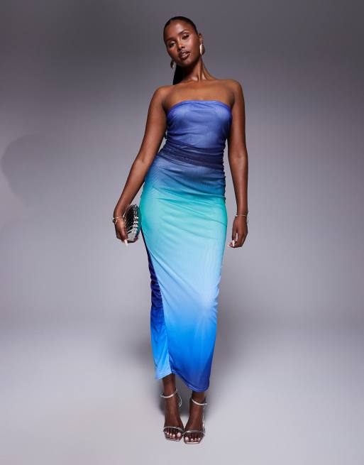 Missyempire mesh bandeau maxi dress in blue ombre