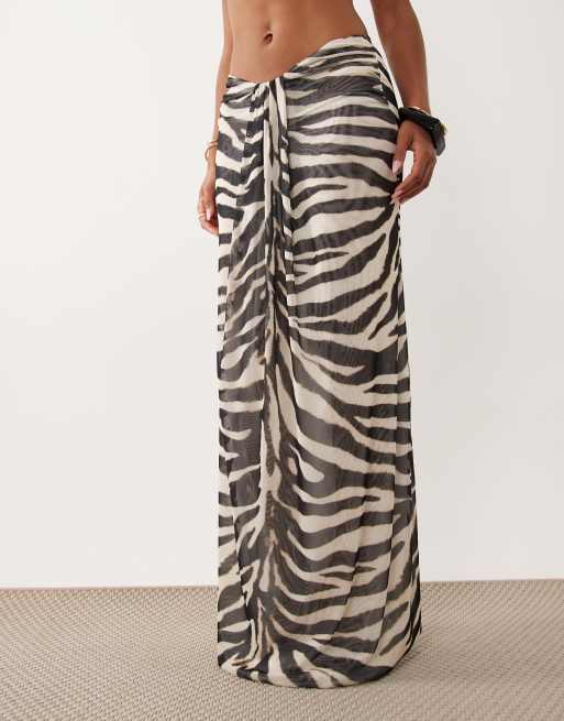 Missyempire mesh drape front maxi skirt in black & white zebra print - part of a set, 3 of 5