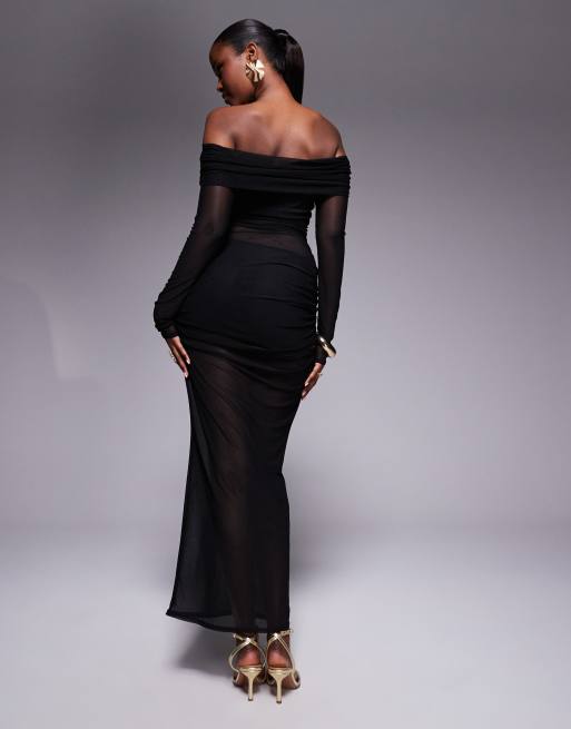 Missyempire mesh insert off the shoulder maxi dress in black