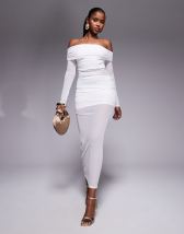 Missyempire slinky twist detail open back maxi dress in white