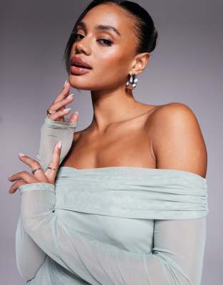 Missyempire Mesh Insert Off The Shoulder Mini Dress