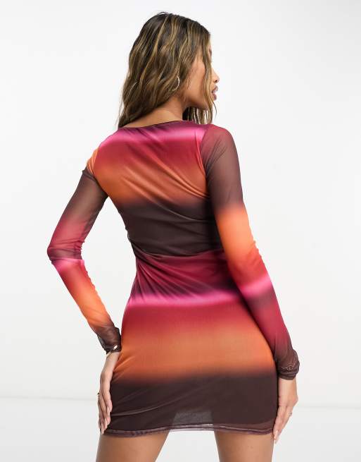 Missyempire mesh long sleeve mini  dress in ombre print, 4 of 4