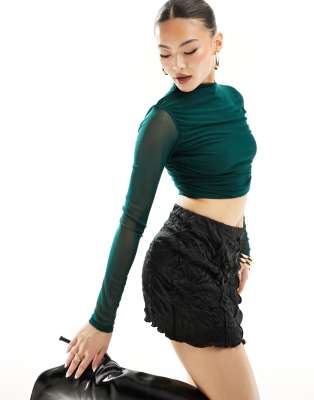 Missyempire mesh overlay long sleeve top in emerald