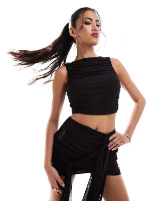 Missyempire mesh racerneck sleeveless crop top co-ord in black