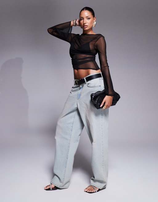 Missyempire mesh ruched side flare sleeve top in black | ASOS