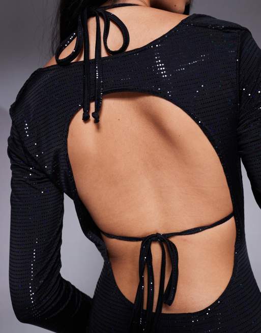 Missyempire mesh sequin 2 in 1 bralet & cowl neck mini dress in black mesh  sequin | ASOS