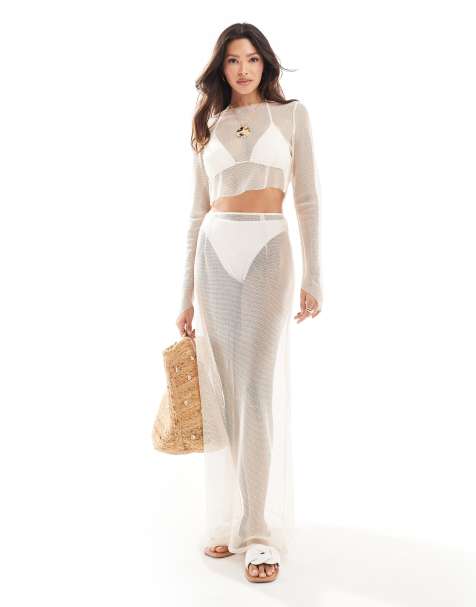 Missyempire metallic wide leg beach trousers co-ord in light beige - view 1