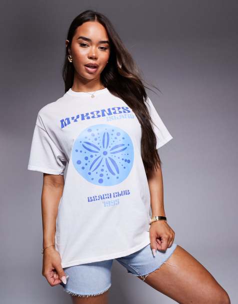 Missyempire 'Mykonos' beach club graphic oversized t-shirt in white - view 1