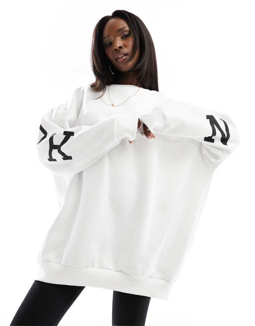 Missyempire New York back slogan sweatshirt in white, 2 of 4