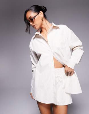 Missyempire Missyempire oversized poplin shirt co-ord in neutral stripe