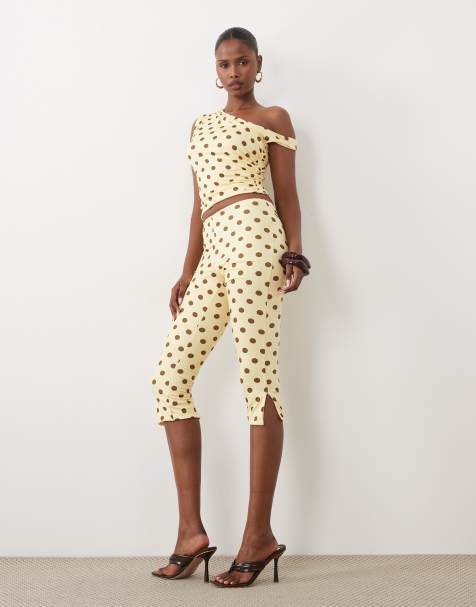 Missyempire - pantalones capri fluidos de conjunto en amarillo y lunares chocolate - view 1