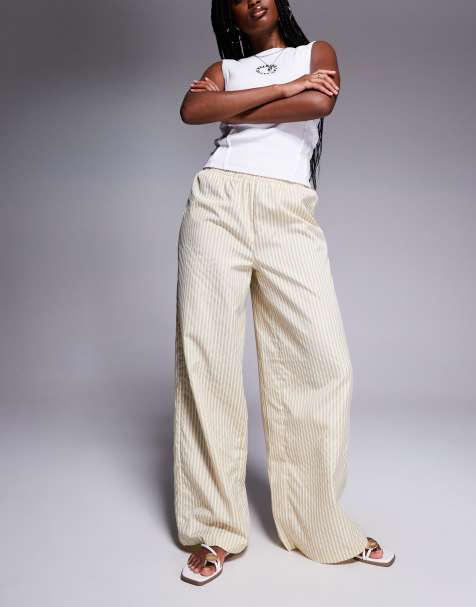 Missyempire - Pantaloni con fondo ampio gialli a righe con vita elasticizzata - view 1