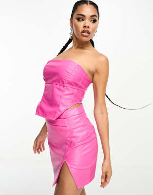 Missyempire - Pink Bandeau-Top Med Læderlook - Del Af'sæt-Lyserød