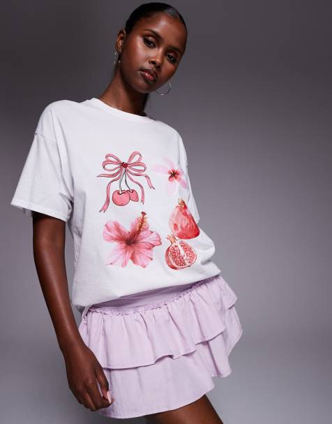 Missyempire pink motif graphic oversized t-shirt in white - view 1