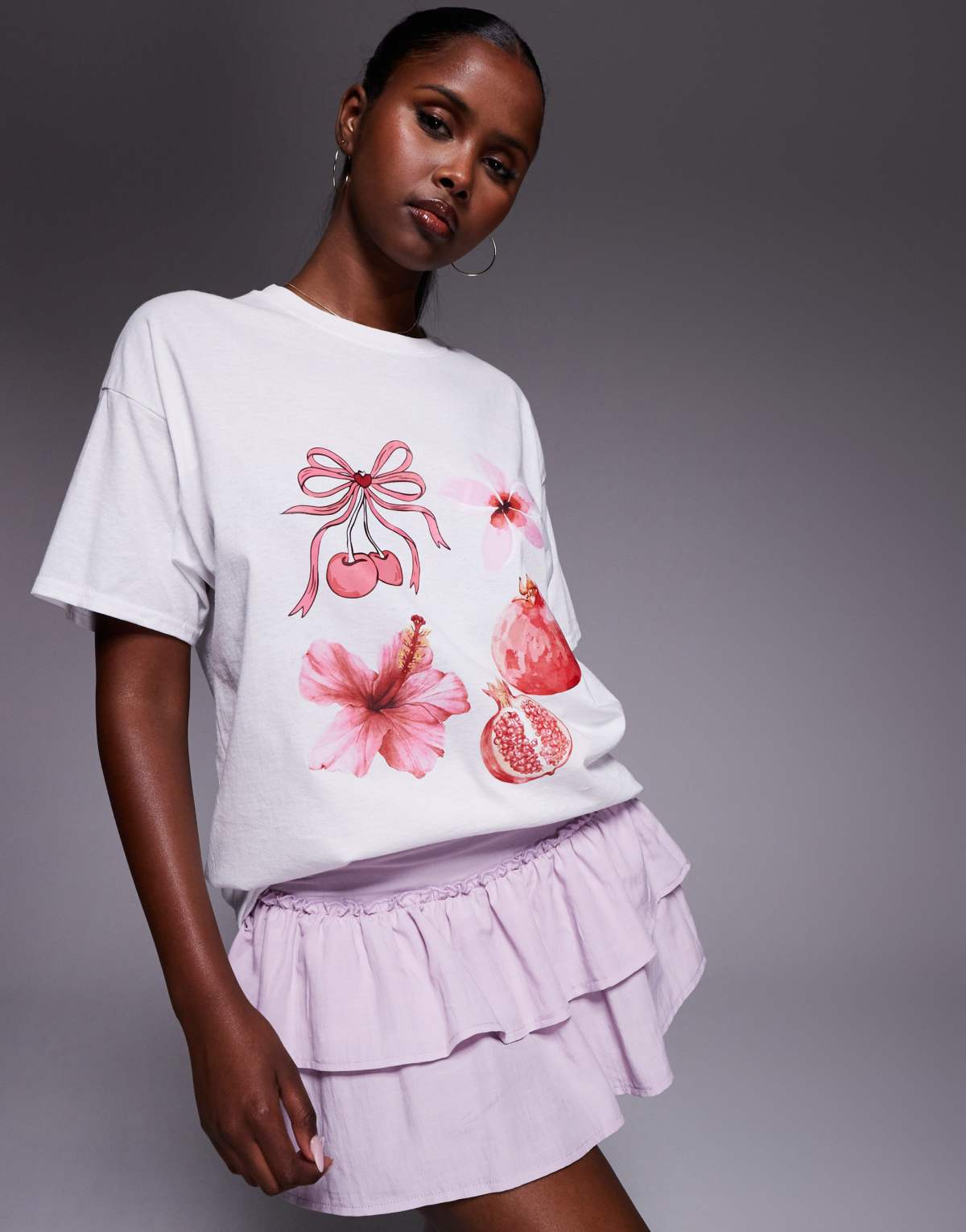Missyempire pink motif graphic oversized t-shirt in white