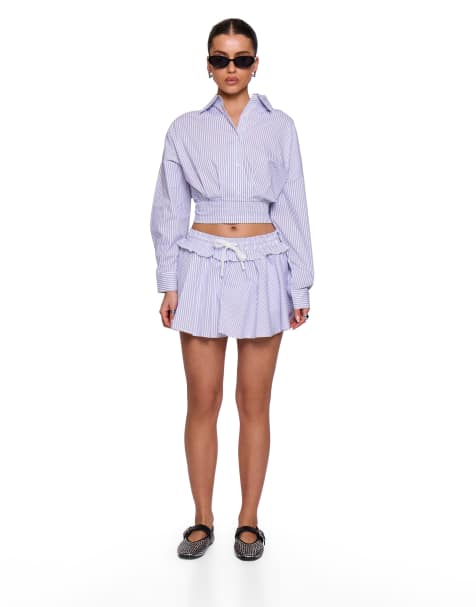 Missyempire Pinstripe cropped shirt in blue - view 1