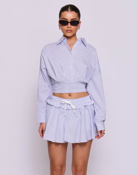 Missyempire Pinstripe cropped skirt in blue - view 1