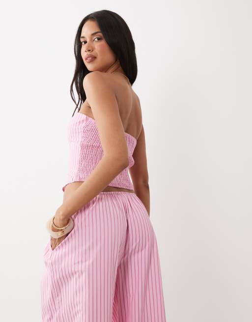 Missyempire poplin bandeau top co-ord in pink stripe, 4 of 4