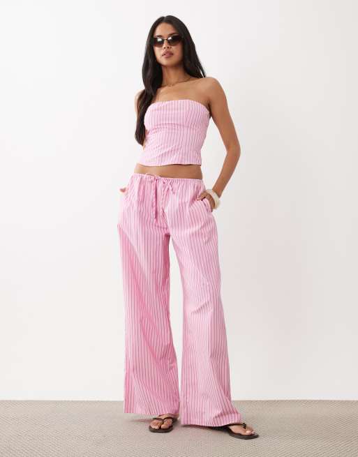 Missyempire poplin oversized shirt and pants set in pink stripe, 4 of 4
