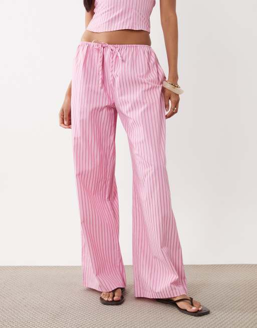 Missyempire poplin elasticated waist wide leg trousers co-ord in pink stripe, 2 of 5