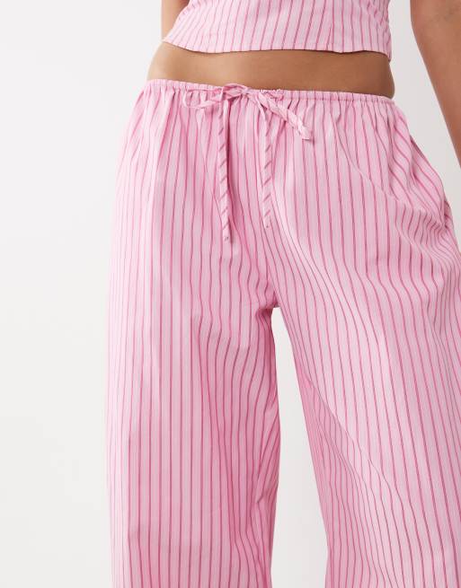 Missyempire poplin elasticated waist wide leg trousers co-ord in pink stripe, 3 of 5
