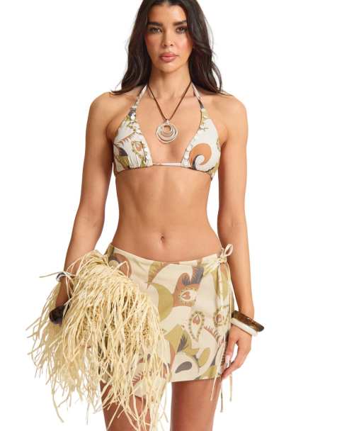 Missyempire Printed linen side tie mini skirt in olive - view 1