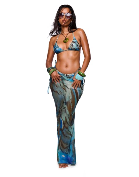 Missyempire Printed maxi skirt in blue - view 1
