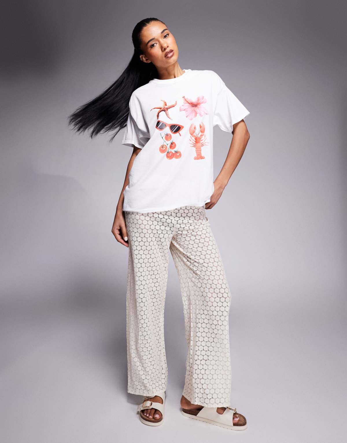 Missyempire red motif graphic oversized t-shirt in white