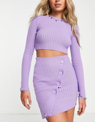Missyempire ribbed knit button detail mini skirt co-ord in purple - ASOS Price Checker