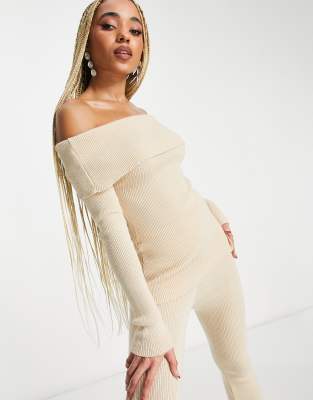 Missyempire exclusive ribbed long sleeve corset top in buttercream