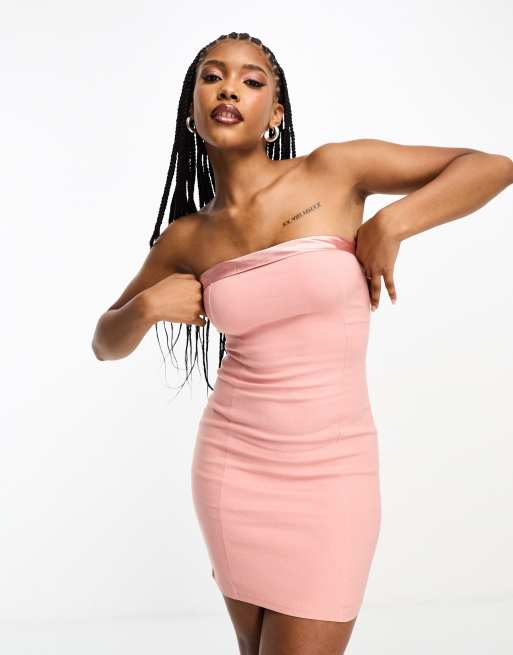 Missyempire Robe bustier courte bordure satin e Rose