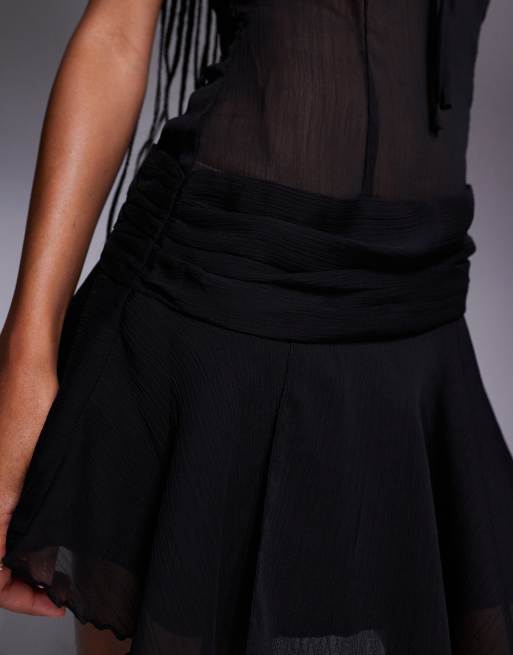 Missyempire - Robe courte asymétrique nouée devant avec empiècement en tulle - Noir, 3 de 4