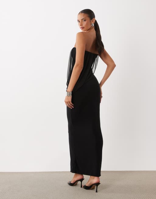Missyempire robe longue bandeau noire en tulle superposé drapé à effet sculptant, 4 de 4