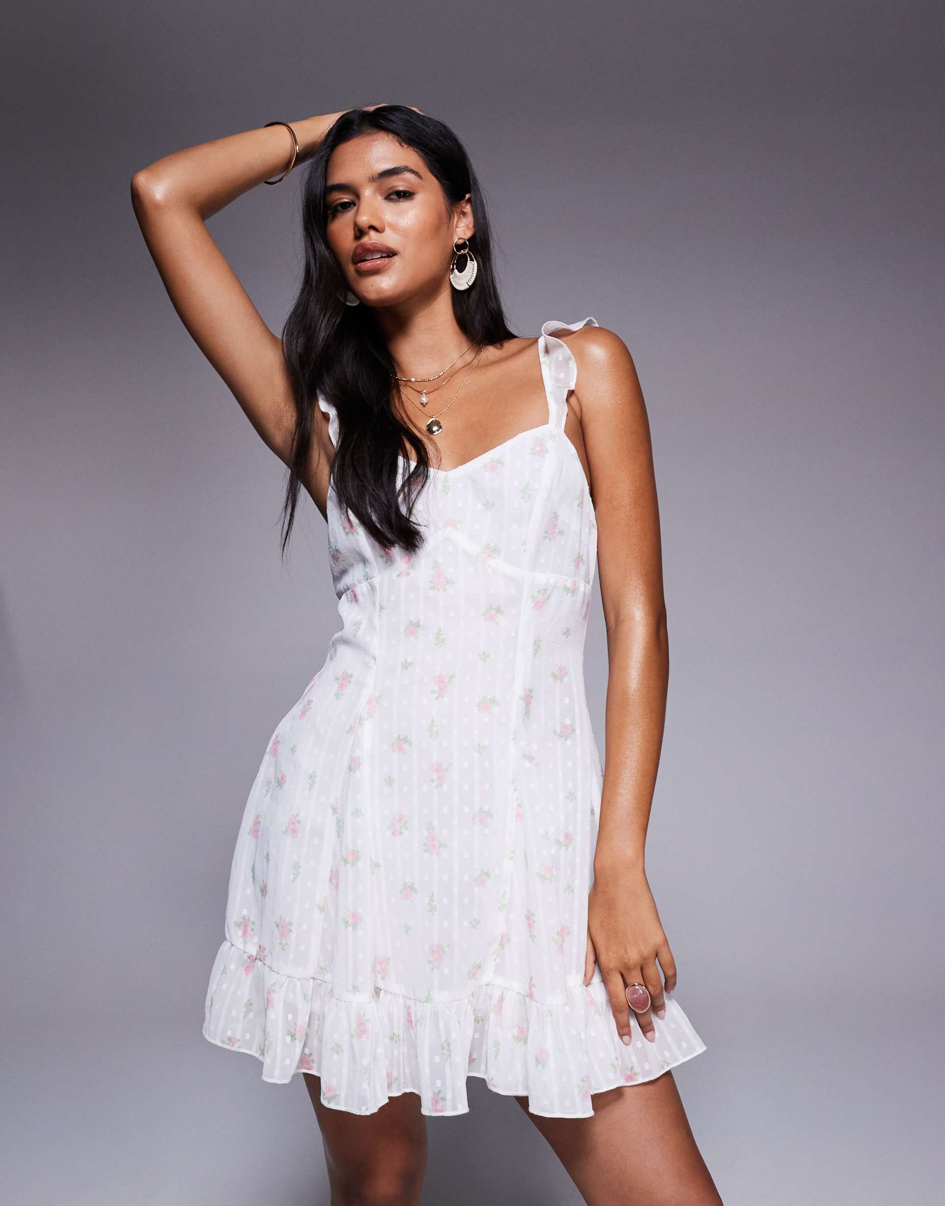 missyempire ruffle straps tie back mini dress in white floral