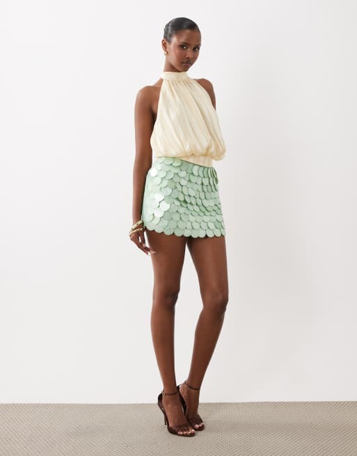 Missyempire satin high neck bubble hem top in lemon, 3 of 4
