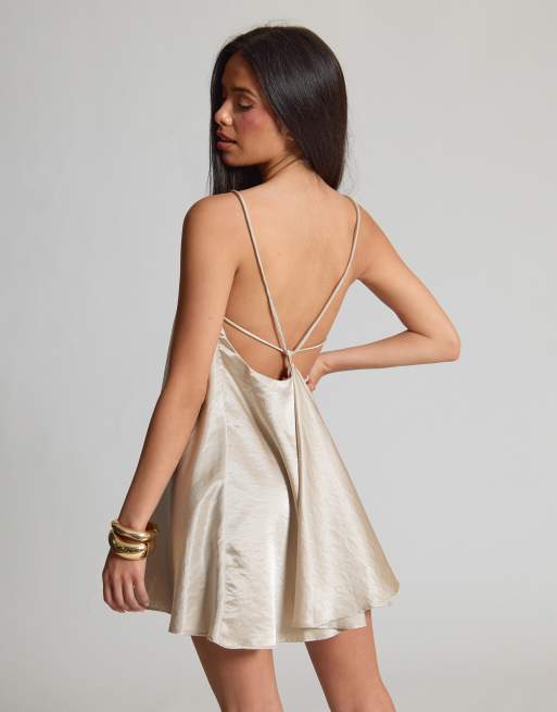 Missyempire Satin strappy floaty mini dress in cream, 2 of 4