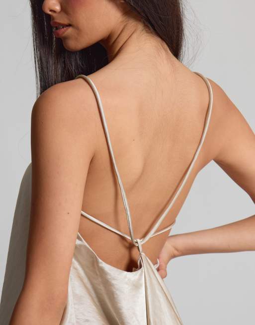 Missyempire Satin strappy floaty mini dress in cream, 3 of 4