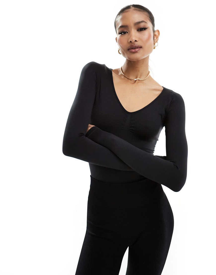 Missyempire seamless long sleeve bodysuit in black