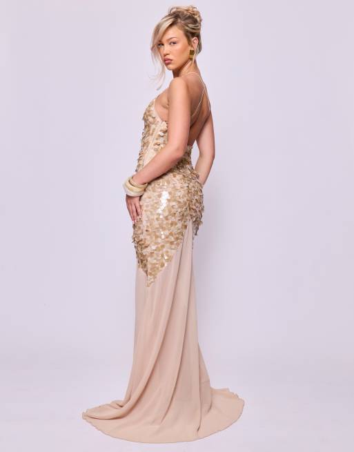 missy empire sequin dress Missyempire Sequin maxi dress in taupe