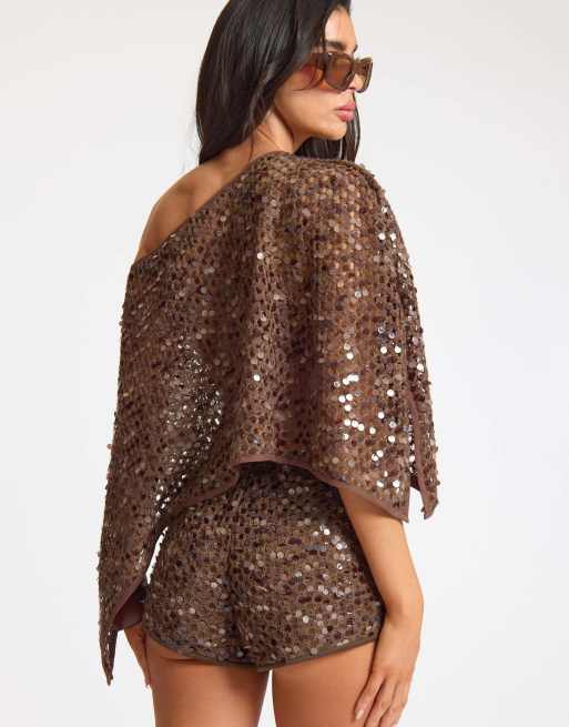 Missyempire Sequin micro shorts in chocolate, 4 of 4