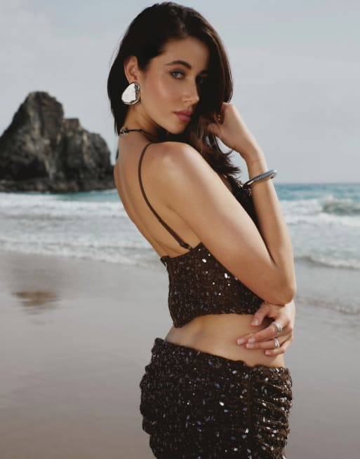 Missyempire Sequin vest in chocolate, 2 of 4