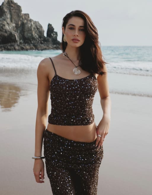 Missyempire Sequin vest in chocolate, 3 of 4