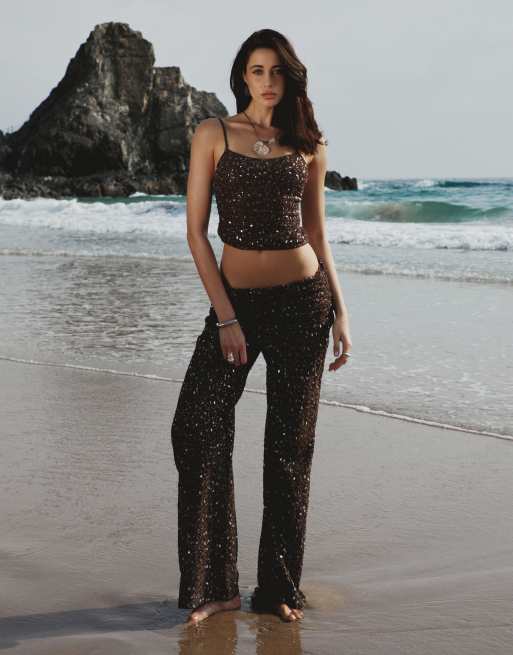 Missyempire Sequin vest in chocolate, 4 of 4