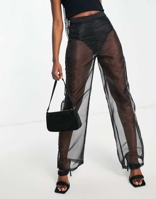 Missyempire sheer pants with under knicker in black