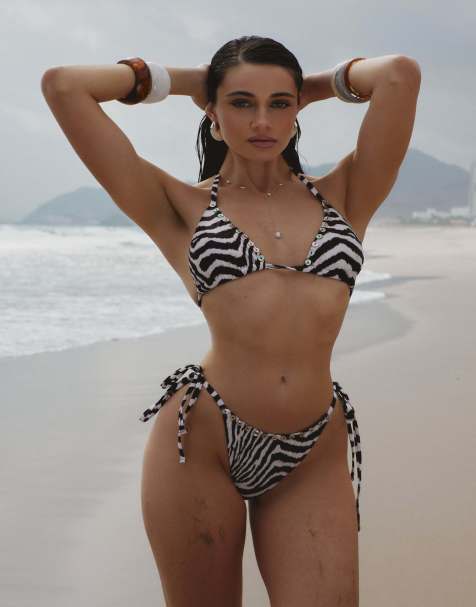 Missyempire Shell button printed bikini bottom in black - view 1